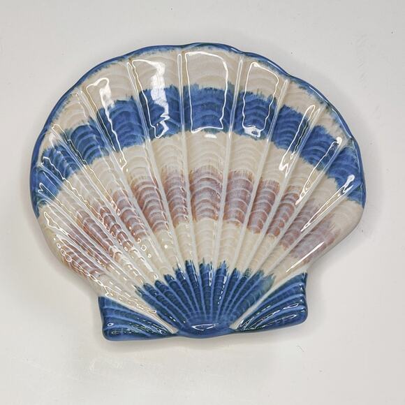 Cracker Barrel Seashell Stoneware Spoon Rest Soap Dish Trinket Dish Blue Ocean - Picture 6 of 9